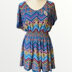 NWT Win Win Multi-Colored Mixed Print Tie Blouse Size S/M
